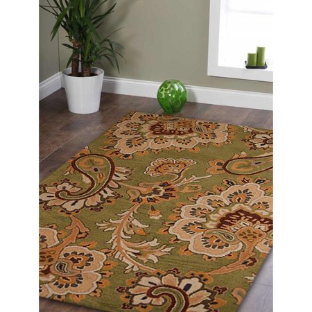 JENSENDISTRIBUTIONSERVICES 9 x 12 ft. Hand Tufted Wool Floral Rectangle Area Rug, Green MI1556932